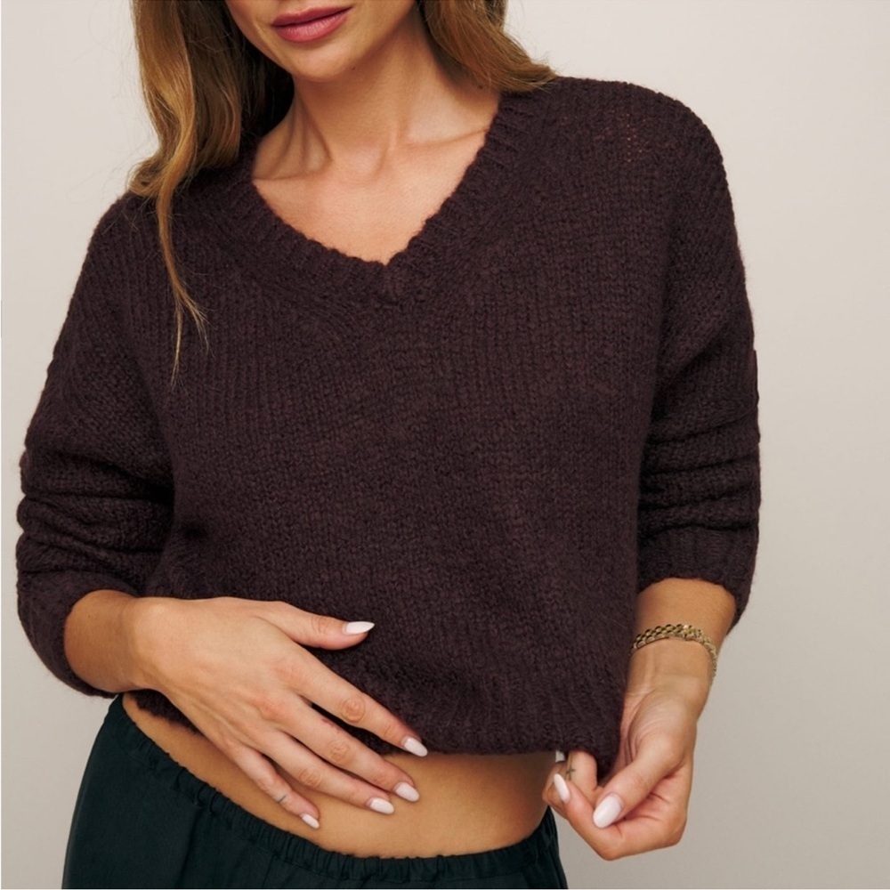 REFORMATION WENDA CROPPED ANGORA BLEND BROWN SWEATER SIZE XS